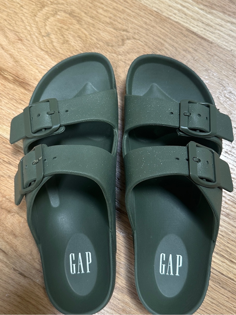 GAP Olive Green Two-Strap Buckle Slide Sandals